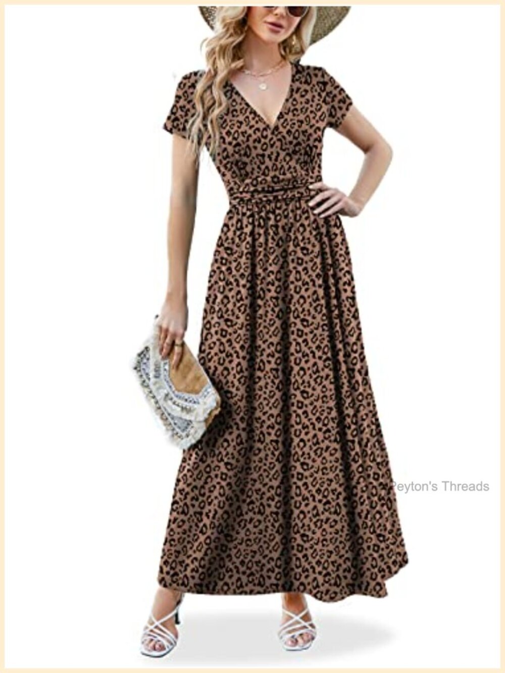 Wrap V-Neck Maxi Dress Short Sleeve Empire Waist Flowy Summer Long Dress with